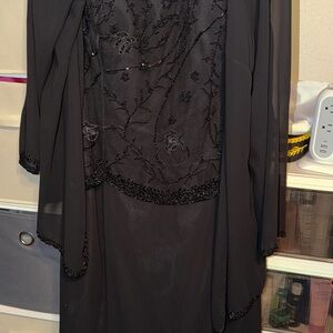 Elegant Black Beaded Dress with Shawl